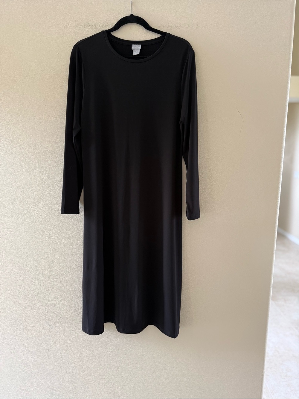 Chico's Black Long-Sleeve Crewneck Midi Dress Size 2 US Large